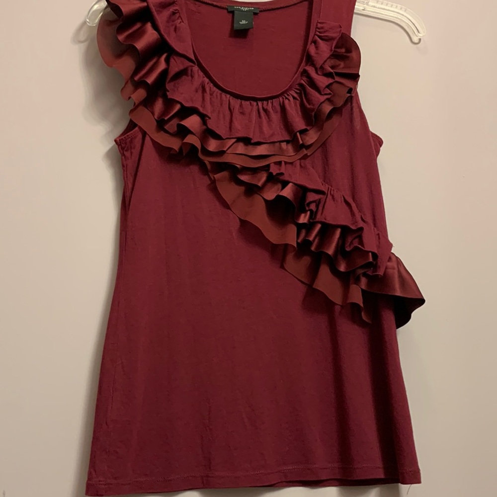 Ann Taylor extra small ruffled sleeveless tank top red wine Bordeaux burgundy